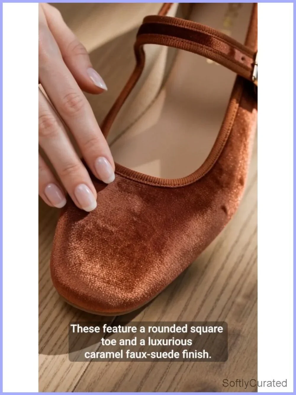 Velvet Mary Jane Ballet Flats Square Toe Buckle Strap Comfort